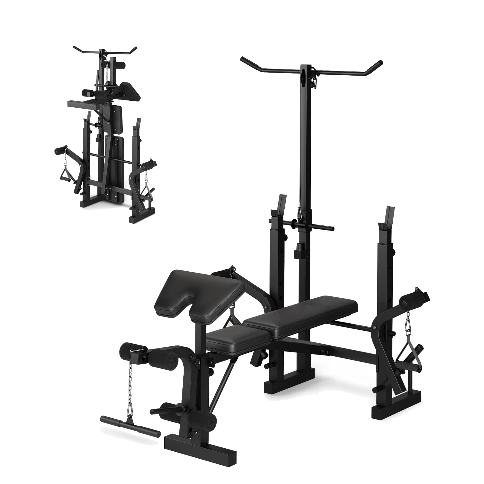 Home Gym Cable Machine - Weight Bench, Foldable Bench Press Set